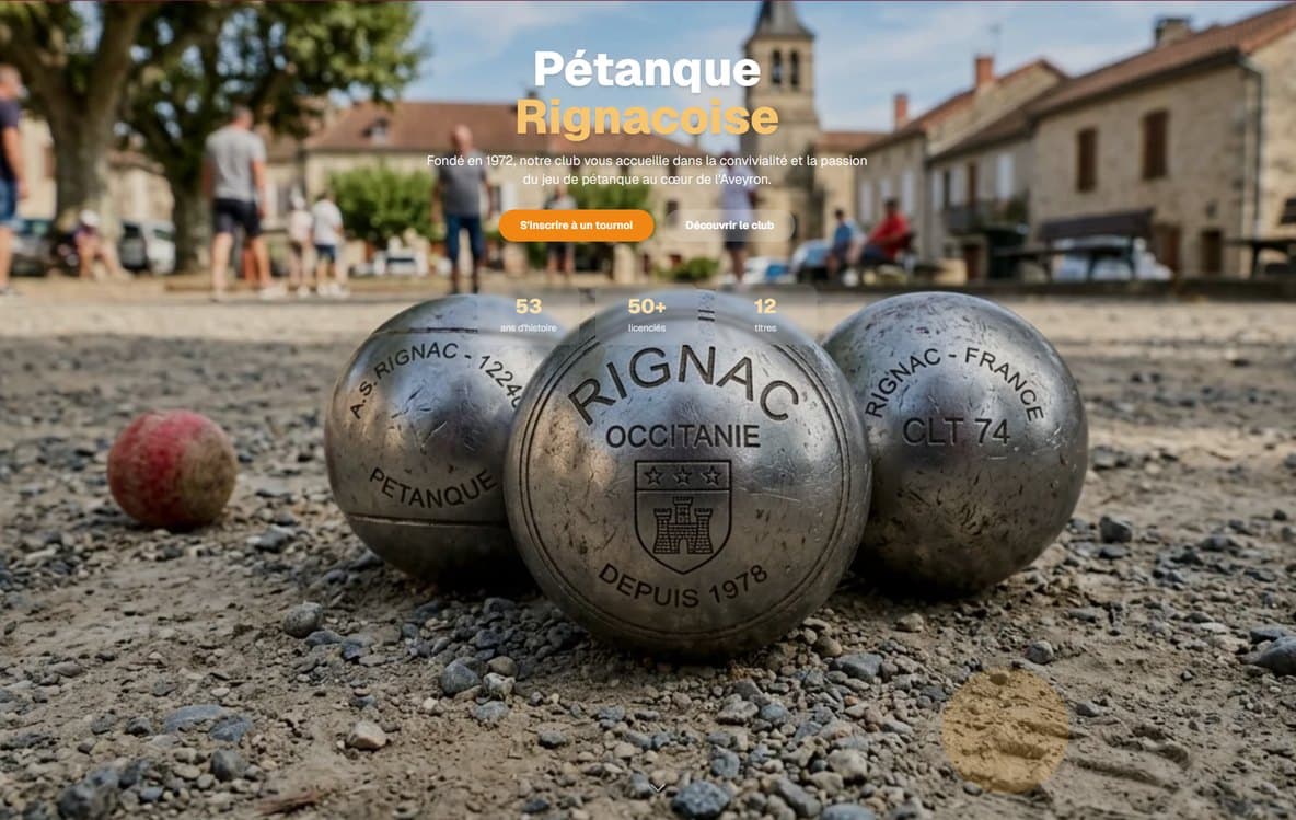 Site internet Pétanque Rignacoise, réalisé par Moonea Studio