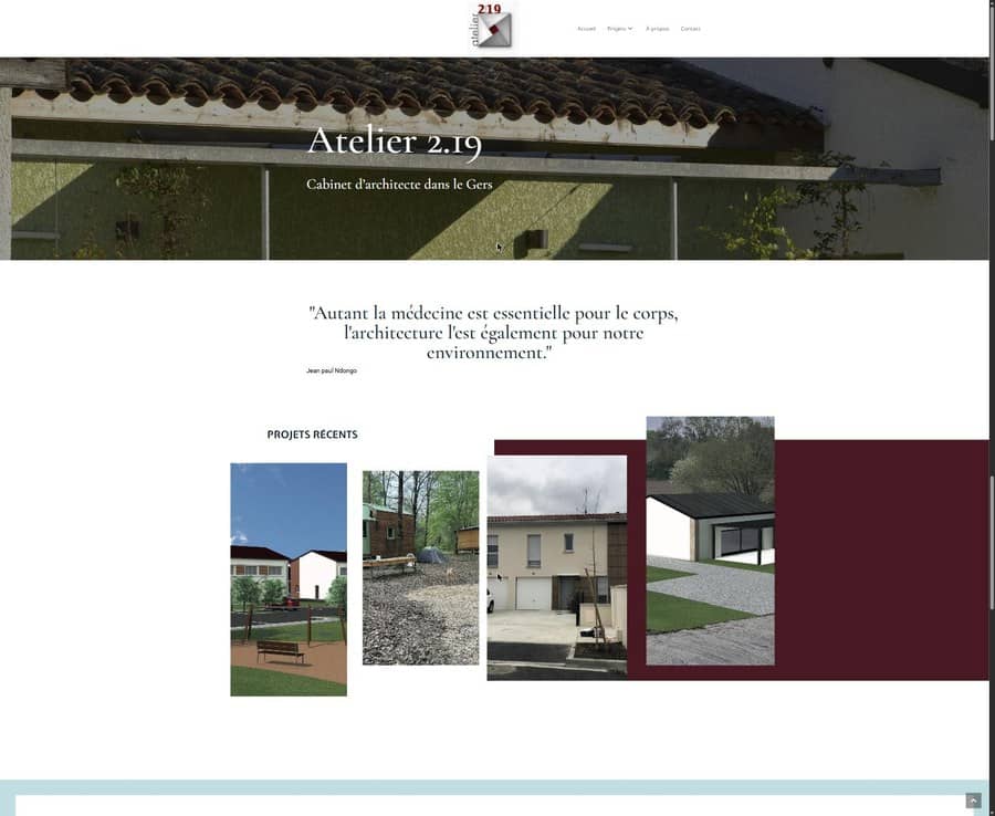 Site internet Atelier 2.19, réalisé par Moonea Studio