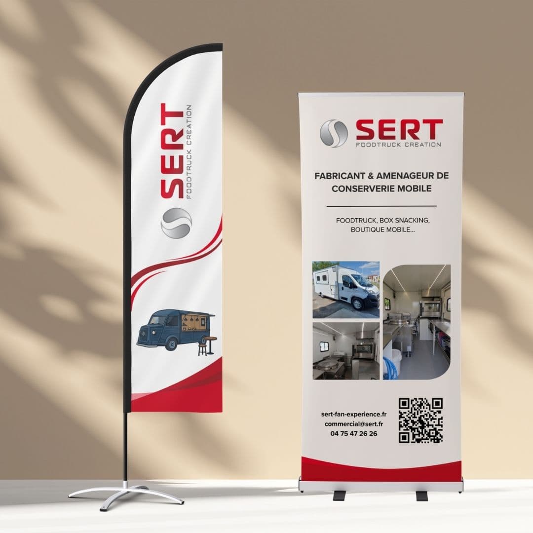 Kakémono et roll-up Sert Foodtruck Création, présentés en situation