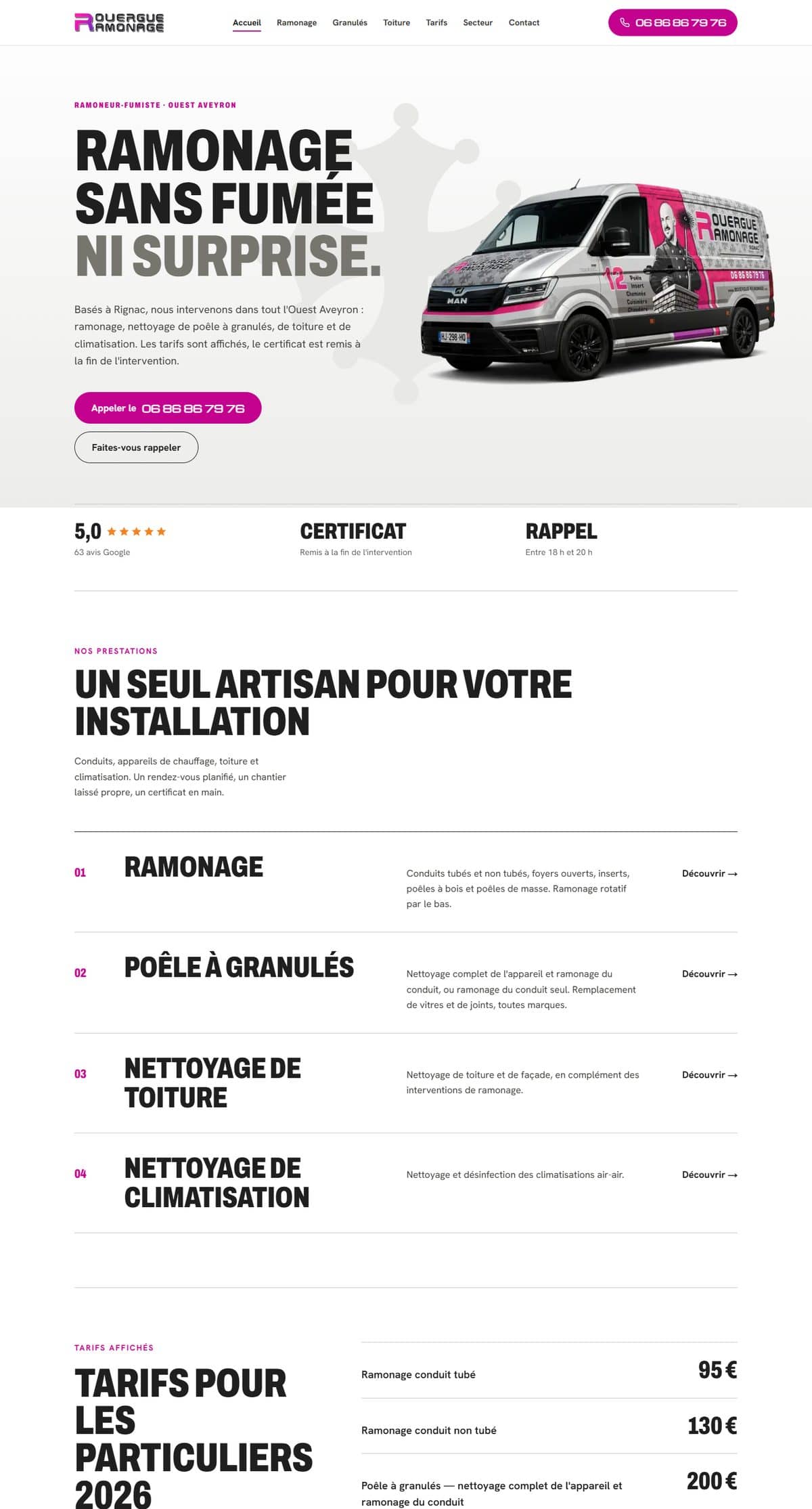 Site internet Rouergue Ramonage, réalisé par Moonea Studio